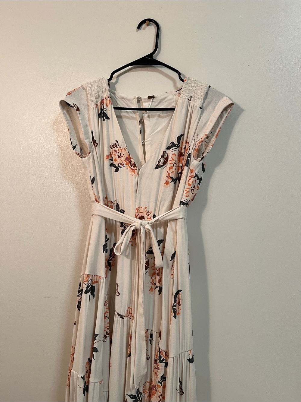 Free People Cream Peachy Floral Maxi Dress